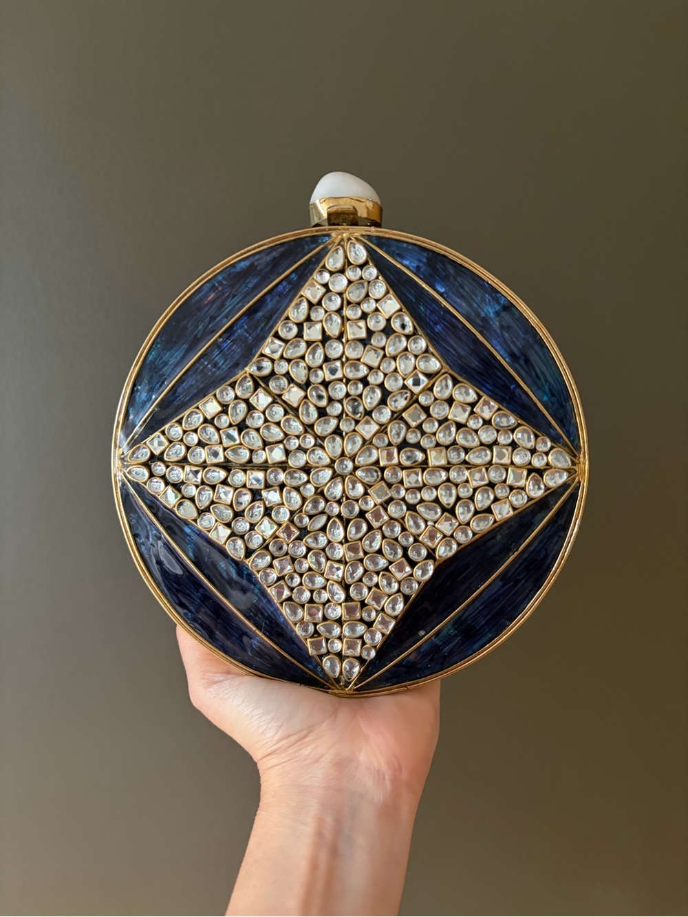 Jeweled Round Navy and Gold Evening Clutch